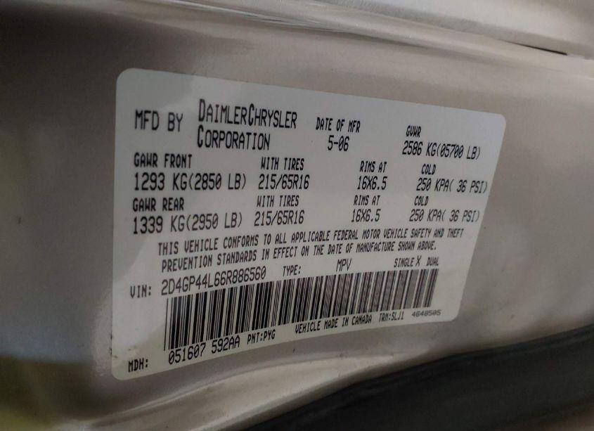 Photo 9 of 2006 Dodge Grand CARAVAN SXT (VIN 2D4GP44L66R886560)