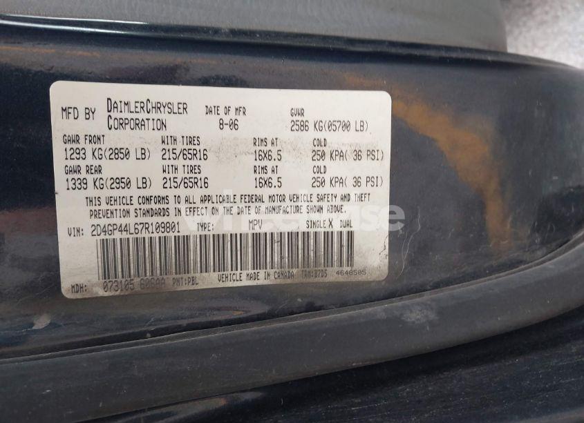 Photo 9 of 2007 Dodge Grand CARAVAN SXT (VIN 2D4GP44L67R109801)