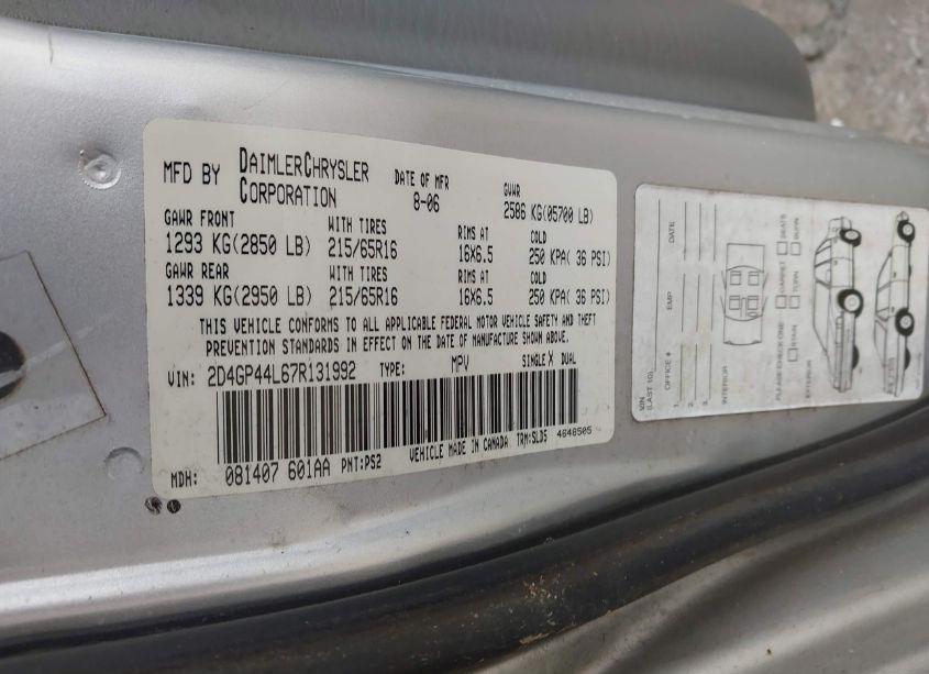 Photo 9 of 2007 Dodge Grand CARAVAN SXT (VIN 2D4GP44L67R131992)