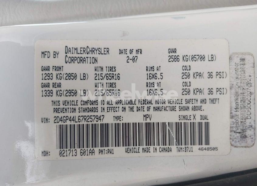 Photo 9 of 2007 Dodge Grand CARAVAN SXT (VIN 2D4GP44L67R257947)