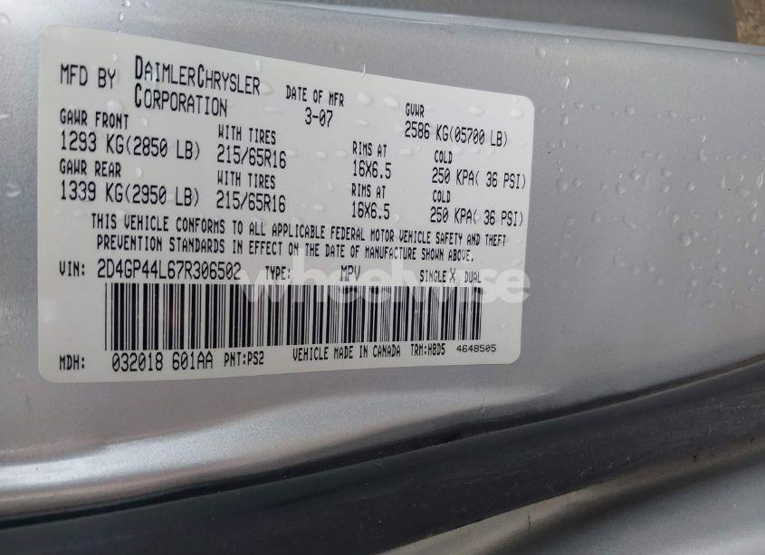 Photo 9 of 2007 Dodge Grand CARAVAN SXT (VIN 2D4GP44L67R306502)