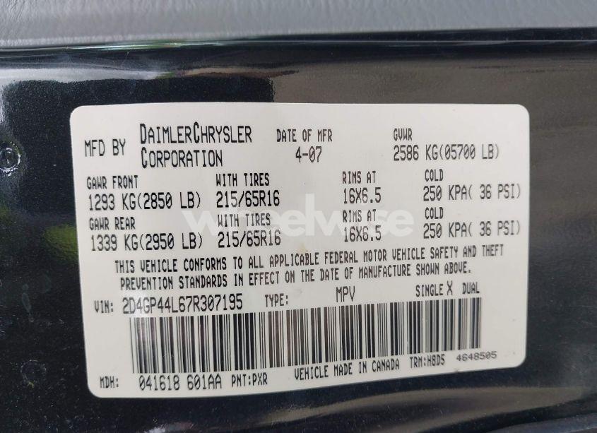 Photo 9 of 2007 Dodge Grand CARAVAN SXT (VIN 2D4GP44L67R307195)