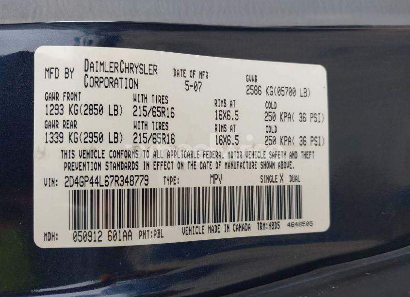 Photo 9 of 2007 Dodge Grand CARAVAN SXT (VIN 2D4GP44L67R348779)