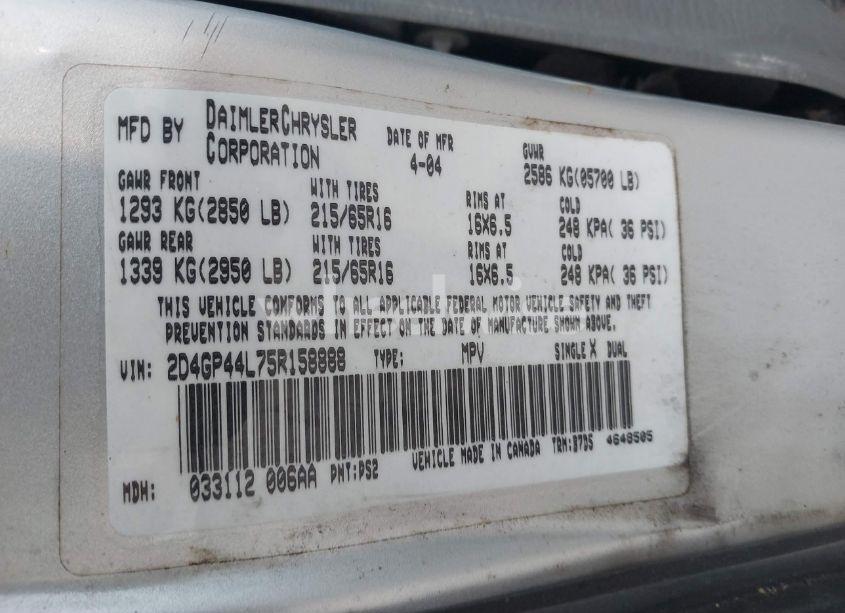 Photo 9 of 2005 Dodge Grand CARAVAN SXT (VIN 2D4GP44L75R158888)