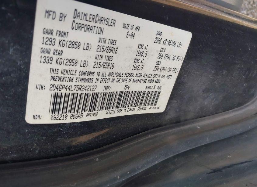 Photo 9 of 2005 Dodge Grand CARAVAN SXT (VIN 2D4GP44L75R242127)