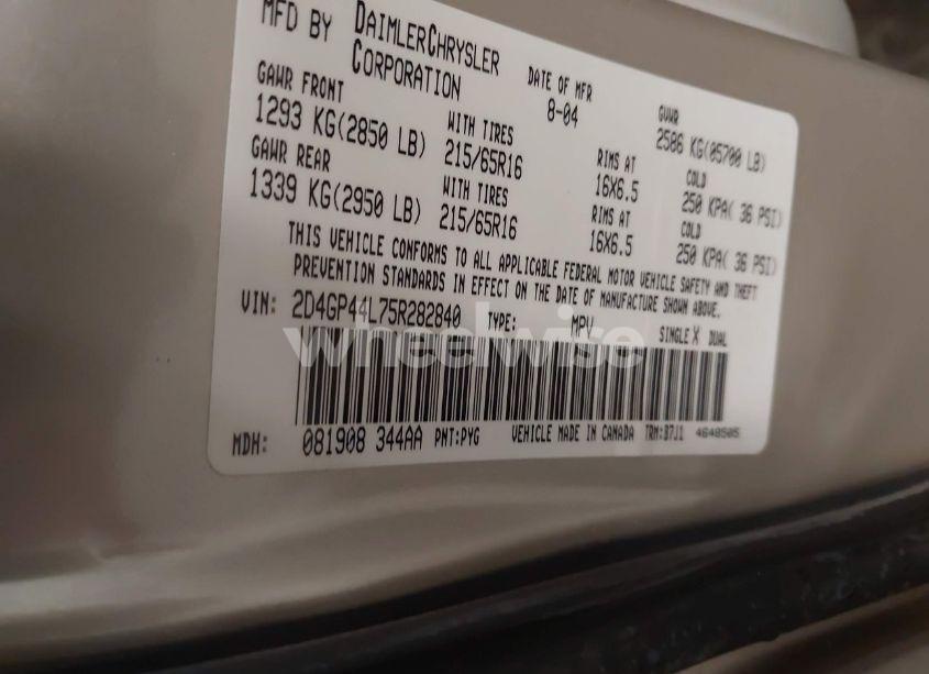 Photo 9 of 2005 Dodge Grand CARAVAN SXT (VIN 2D4GP44L75R282840)