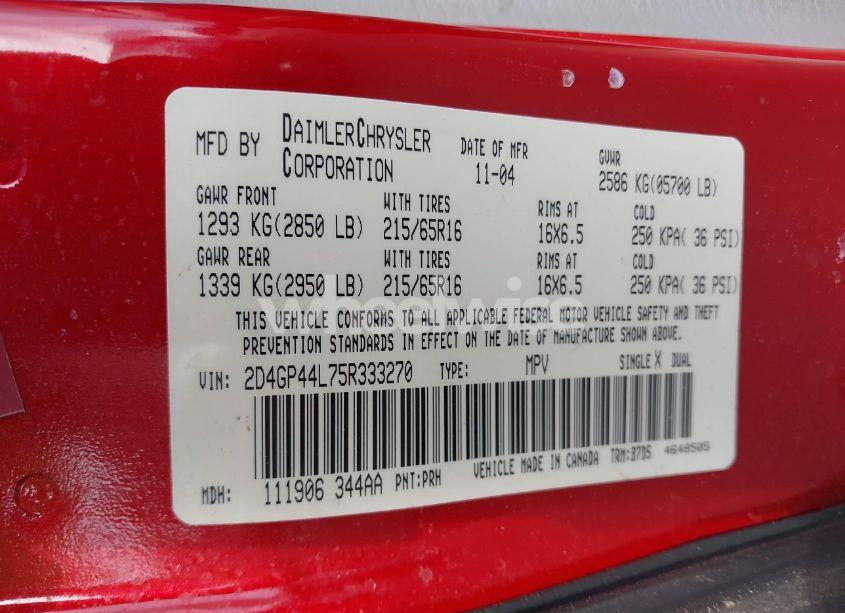 Photo 9 of 2005 Dodge Grand CARAVAN SXT (VIN 2D4GP44L75R333270)