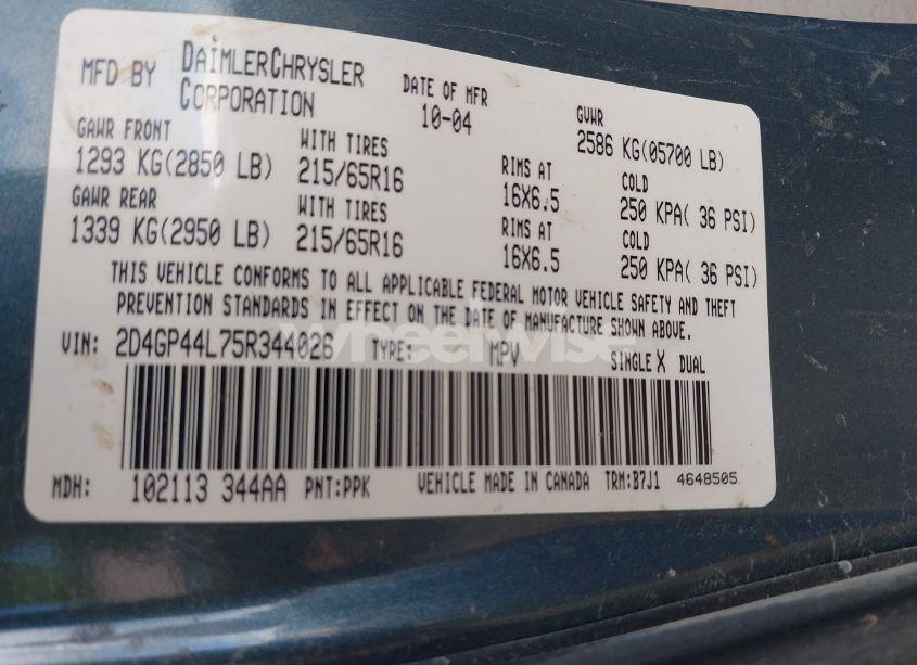 Photo 9 of 2005 Dodge Grand CARAVAN SXT (VIN 2D4GP44L75R344026)