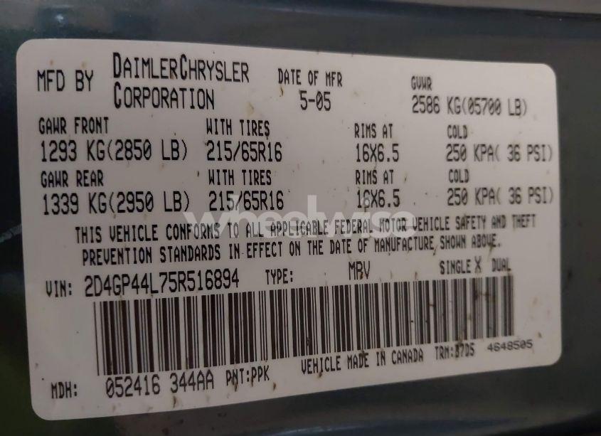 Photo 9 of 2005 Dodge Grand CARAVAN SXT (VIN 2D4GP44L75R516894)