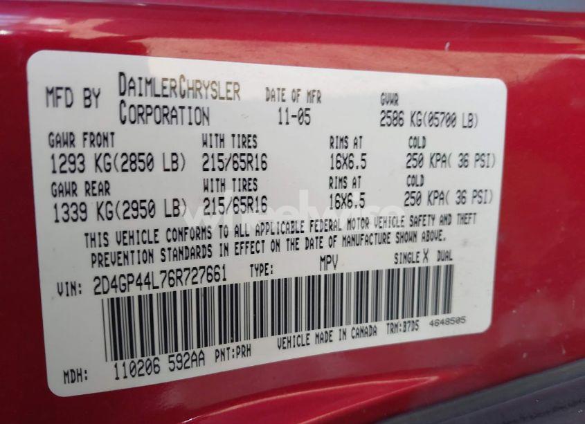 Photo 9 of 2006 Dodge Grand CARAVAN SXT (VIN 2D4GP44L76R727661)