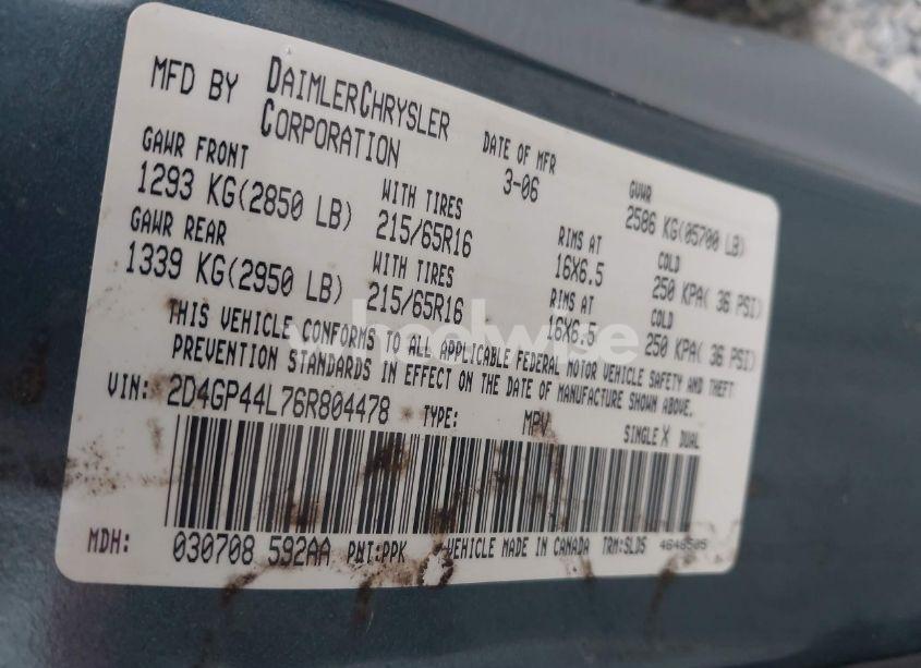 Photo 9 of 2006 Dodge Grand CARAVAN SXT (VIN 2D4GP44L76R804478)