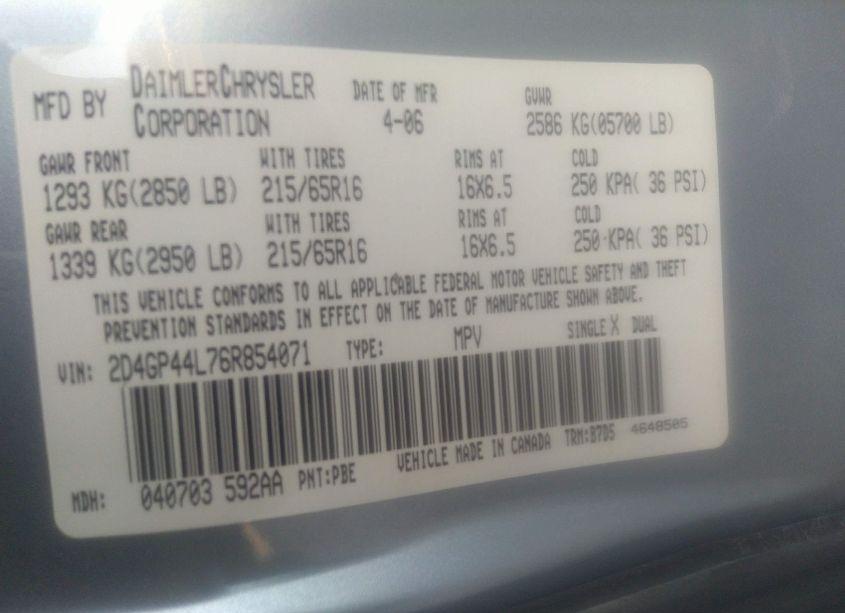 Photo 9 of 2006 Dodge Grand CARAVAN SXT (VIN 2D4GP44L76R854071)