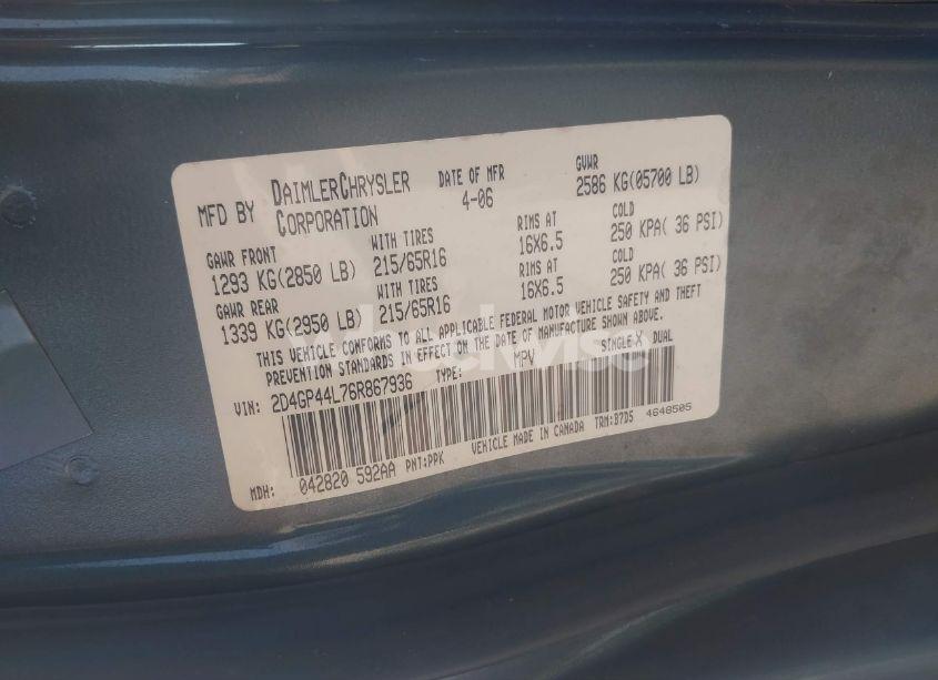 Photo 8 of 2006 Dodge Grand CARAVAN SXT (VIN 2D4GP44L76R867936)