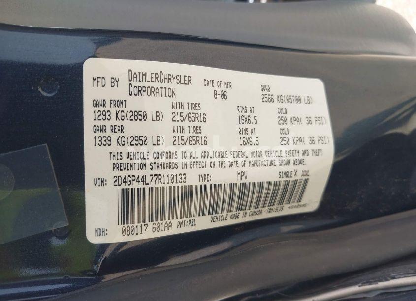 Photo 9 of 2007 Dodge Grand CARAVAN SXT (VIN 2D4GP44L77R110133)