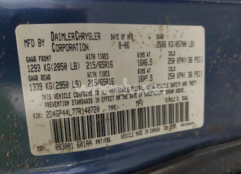 Photo 9 of 2007 Dodge Grand CARAVAN SXT (VIN 2D4GP44L77R140720)