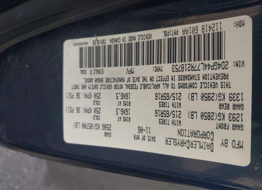 Photo 9 of 2007 Dodge Grand CARAVAN SXT (VIN 2D4GP44L77R218753)