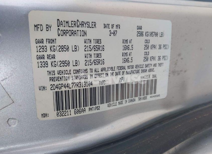 Photo 9 of 2007 Dodge Grand CARAVAN SXT (VIN 2D4GP44L77R313104)