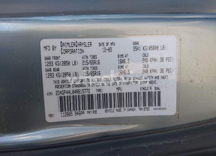 Photo 9 of 2004 Dodge Grand CARAVAN SXT (VIN 2D4GP44L84R615772)