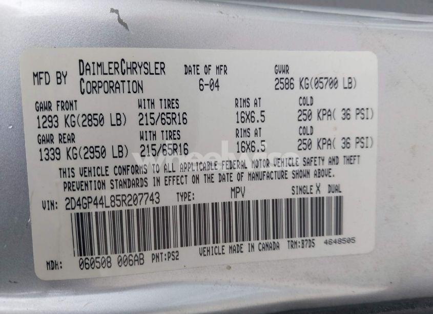 Photo 9 of 2005 Dodge Grand CARAVAN SXT (VIN 2D4GP44L85R207743)