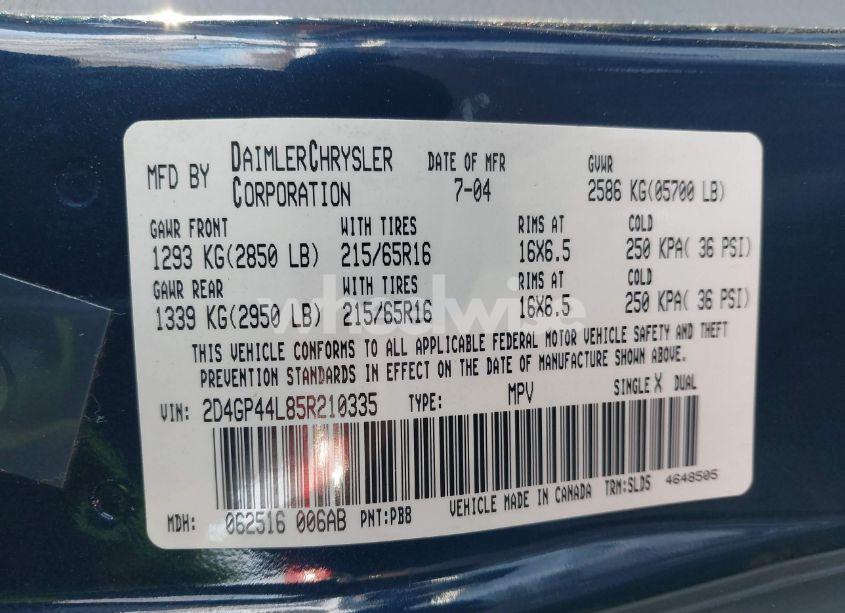 Photo 9 of 2005 Dodge Grand CARAVAN SXT (VIN 2D4GP44L85R210335)