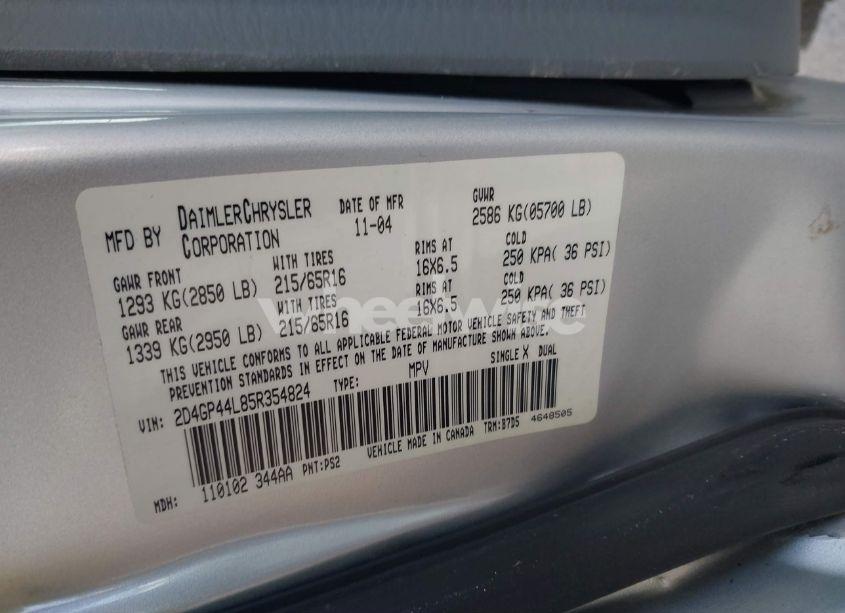 Photo 9 of 2005 Dodge Grand CARAVAN SXT (VIN 2D4GP44L85R354824)