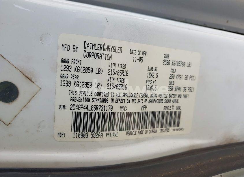 Photo 9 of 2006 Dodge Grand CARAVAN SXT (VIN 2D4GP44L86R731170)