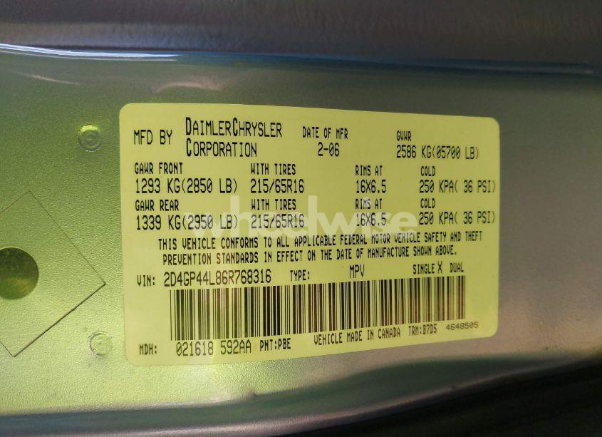 Photo 9 of 2006 Dodge Grand CARAVAN SXT (VIN 2D4GP44L86R768316)