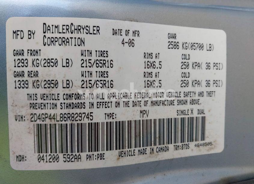 Photo 9 of 2006 Dodge Grand CARAVAN SXT (VIN 2D4GP44L86R829745)