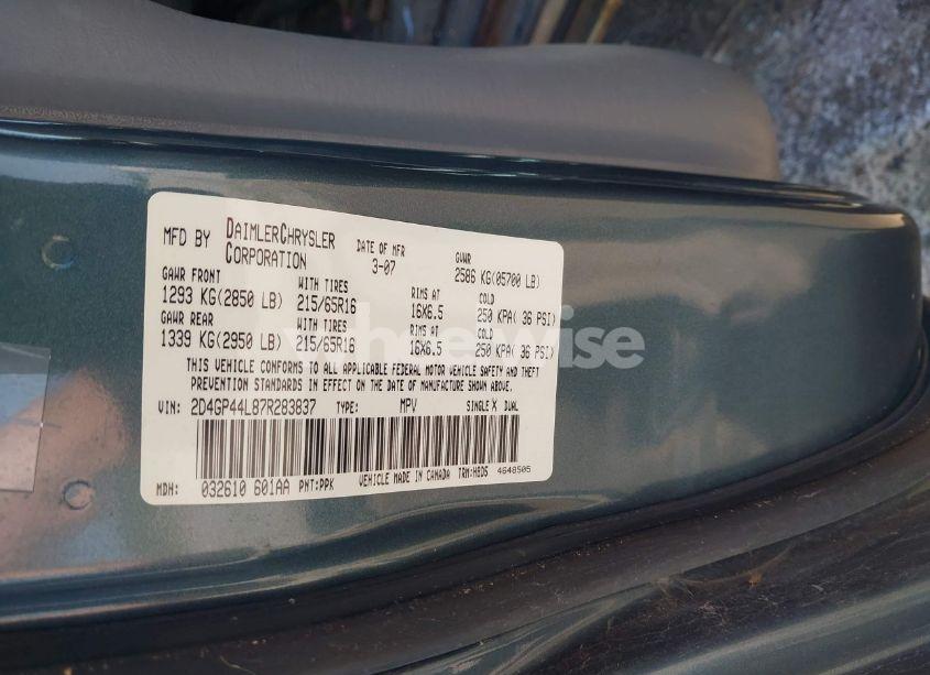 Photo 9 of 2007 Dodge Grand CARAVAN SXT (VIN 2D4GP44L87R283837)