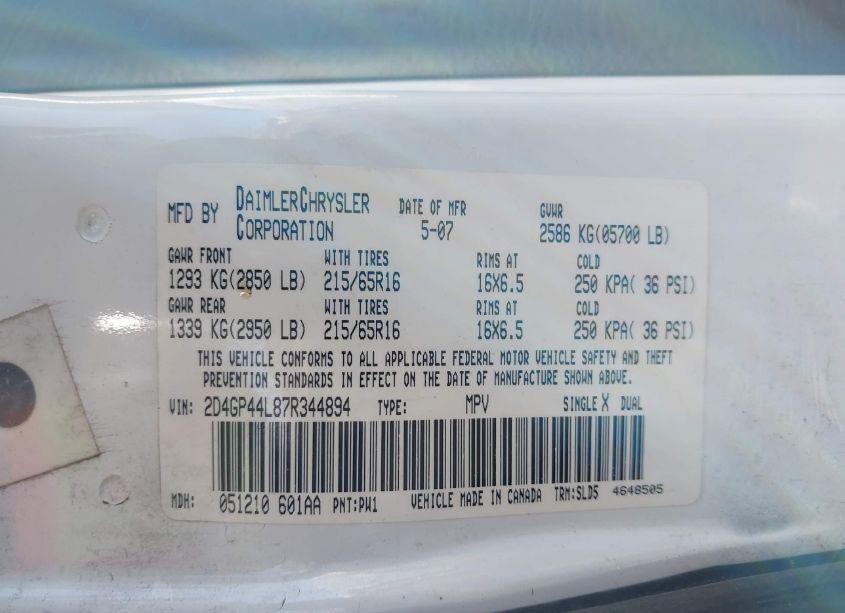 Photo 9 of 2007 Dodge Grand CARAVAN SXT (VIN 2D4GP44L87R344894)