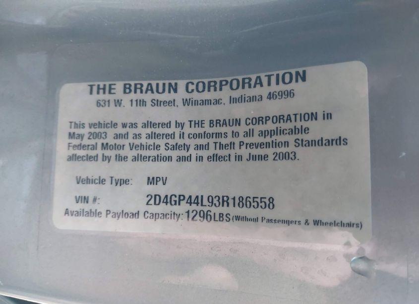 Photo 9 of 2003 Dodge Grand CARAVAN SPORT (VIN 2D4GP44L93R186558)