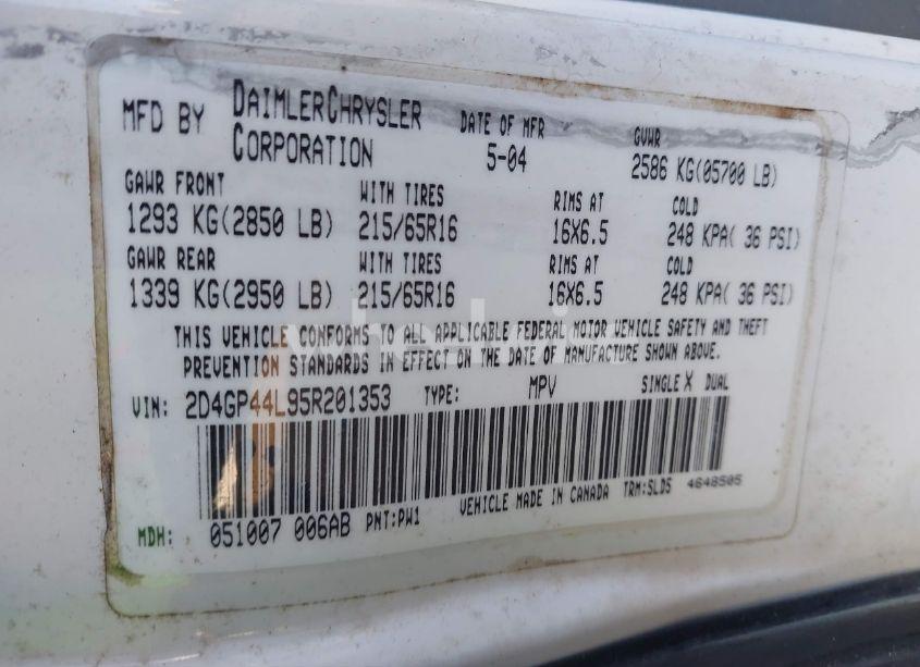 Photo 9 of 2005 Dodge Grand CARAVAN SXT (VIN 2D4GP44L95R201353)