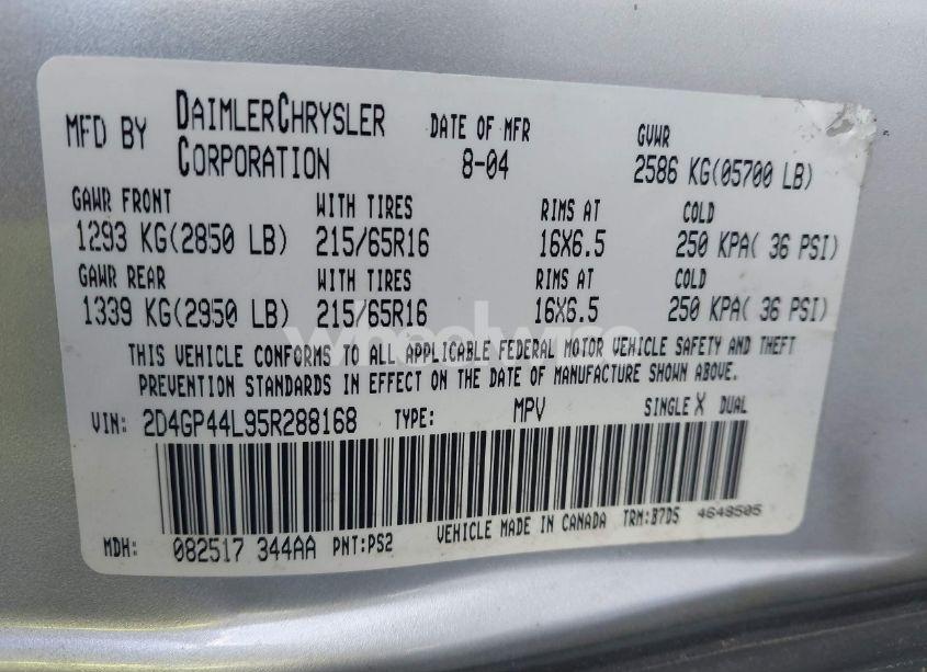 Photo 9 of 2005 Dodge Grand CARAVAN SXT (VIN 2D4GP44L95R288168)