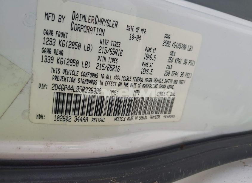 Photo 9 of 2005 Dodge Grand CARAVAN SXT (VIN 2D4GP44L95R336090)