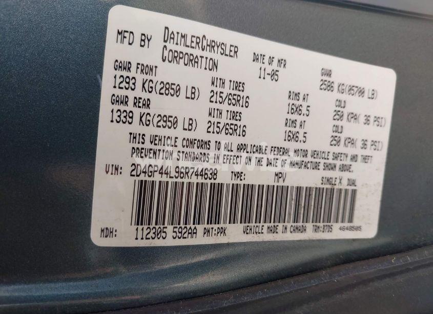 Photo 9 of 2006 Dodge Grand CARAVAN SXT (VIN 2D4GP44L96R744638)
