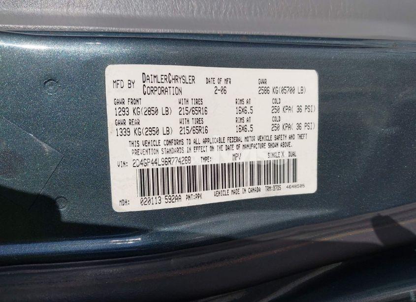 Photo 9 of 2006 Dodge Grand CARAVAN SXT (VIN 2D4GP44L96R774268)
