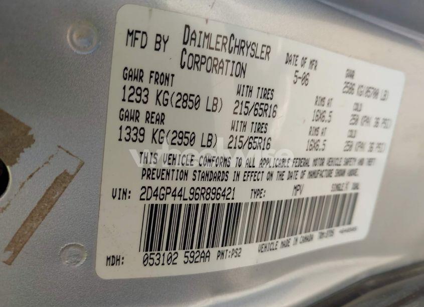 Photo 9 of 2006 Dodge Grand CARAVAN SXT (VIN 2D4GP44L96R896421)