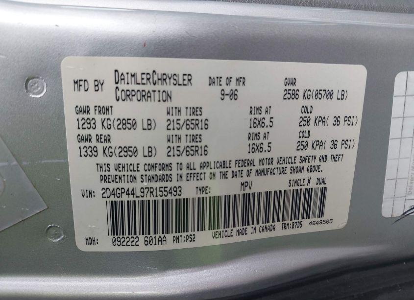 Photo 9 of 2007 Dodge Grand CARAVAN SXT (VIN 2D4GP44L97R155493)