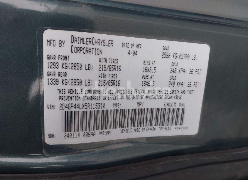 Photo 9 of 2005 Dodge Grand CARAVAN SXT (VIN 2D4GP44LX5R115310)