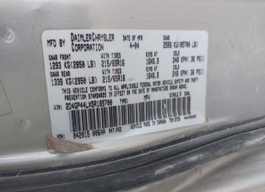 Photo 9 of 2005 Dodge Grand CARAVAN SXT (VIN 2D4GP44LX5R185700)