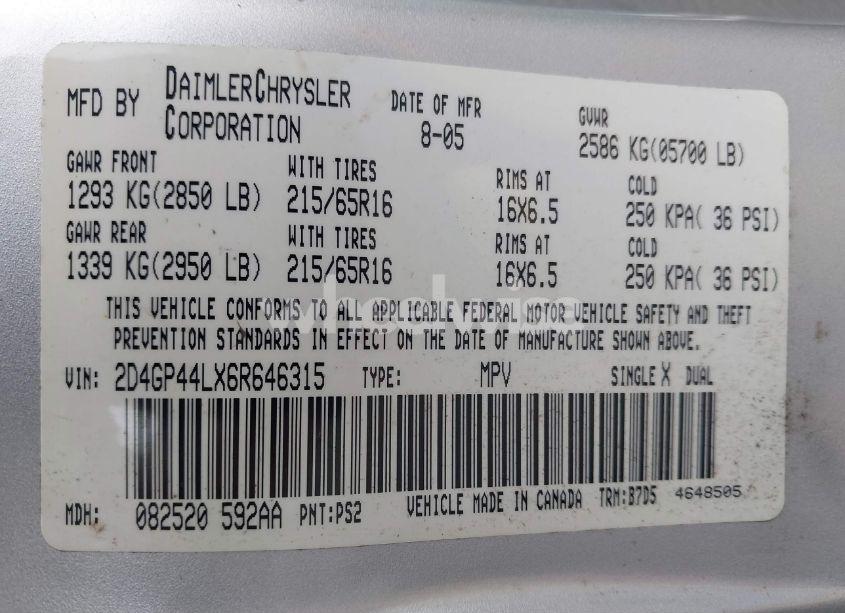 Photo 9 of 2006 Dodge Grand CARAVAN SXT (VIN 2D4GP44LX6R646315)