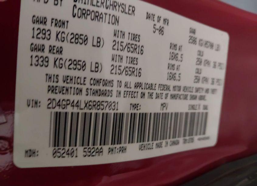 Photo 9 of 2006 Dodge Grand CARAVAN SXT (VIN 2D4GP44LX6R857031)