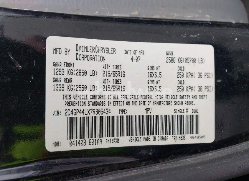 Photo 9 of 2007 Dodge Grand CARAVAN SXT (VIN 2D4GP44LX7R305434)