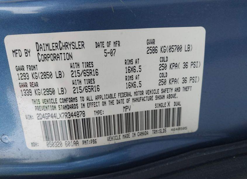 Photo 9 of 2007 Dodge Grand CARAVAN SXT (VIN 2D4GP44LX7R344878)