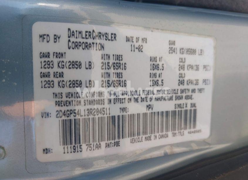 Photo 9 of 2003 Dodge Grand CARAVAN ES (VIN 2D4GP54L13R204511)