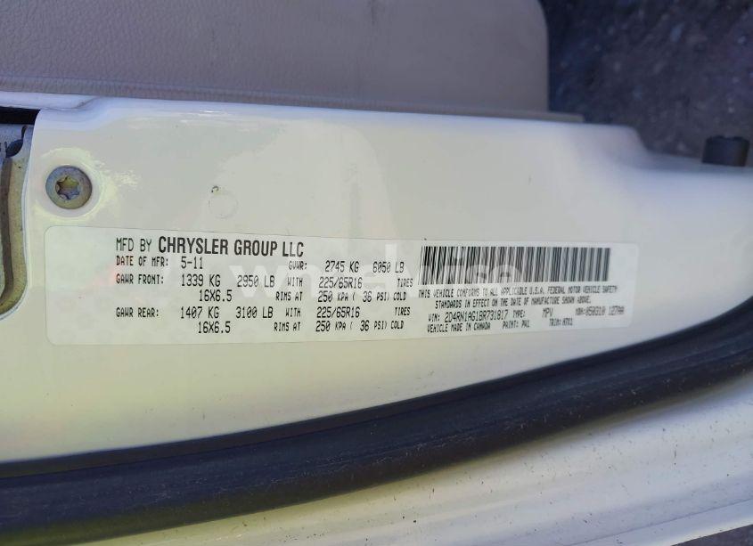 Photo 9 of 2011 Dodge Grand CARAVAN C/V (VIN 2D4RN1AG1BR731817)