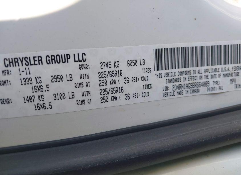 Photo 9 of 2011 Dodge Grand CARAVAN C/V (VIN 2D4RN1AG9BR664089)