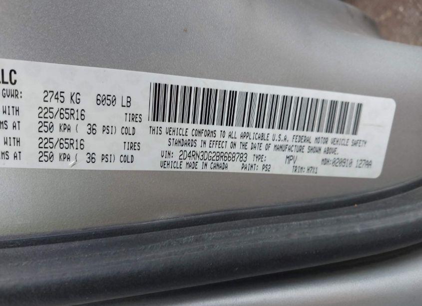 Photo 9 of 2011 Dodge Grand CARAVAN MAINSTREET (VIN 2D4RN3DG2BR668783)