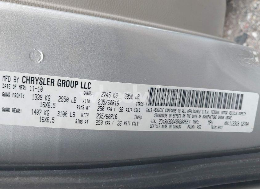 Photo 9 of 2011 Dodge Grand CARAVAN MAINSTREET (VIN 2D4RN3DG4BR602557)