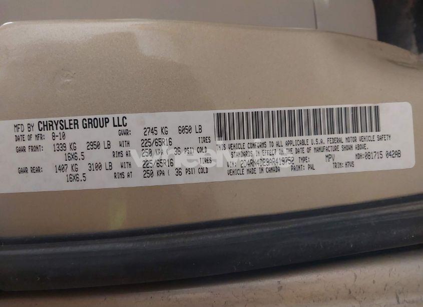 Photo 9 of 2010 Dodge Grand CARAVAN SE (VIN 2D4RN4DE3AR419752)